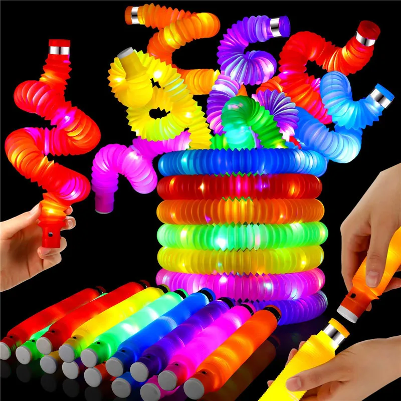 

6pcs Pop Tubes Lighted LED Sensory Toys Pull Stretch Tube Toddlers Gifts Children's Luminous Popping Party Supplies