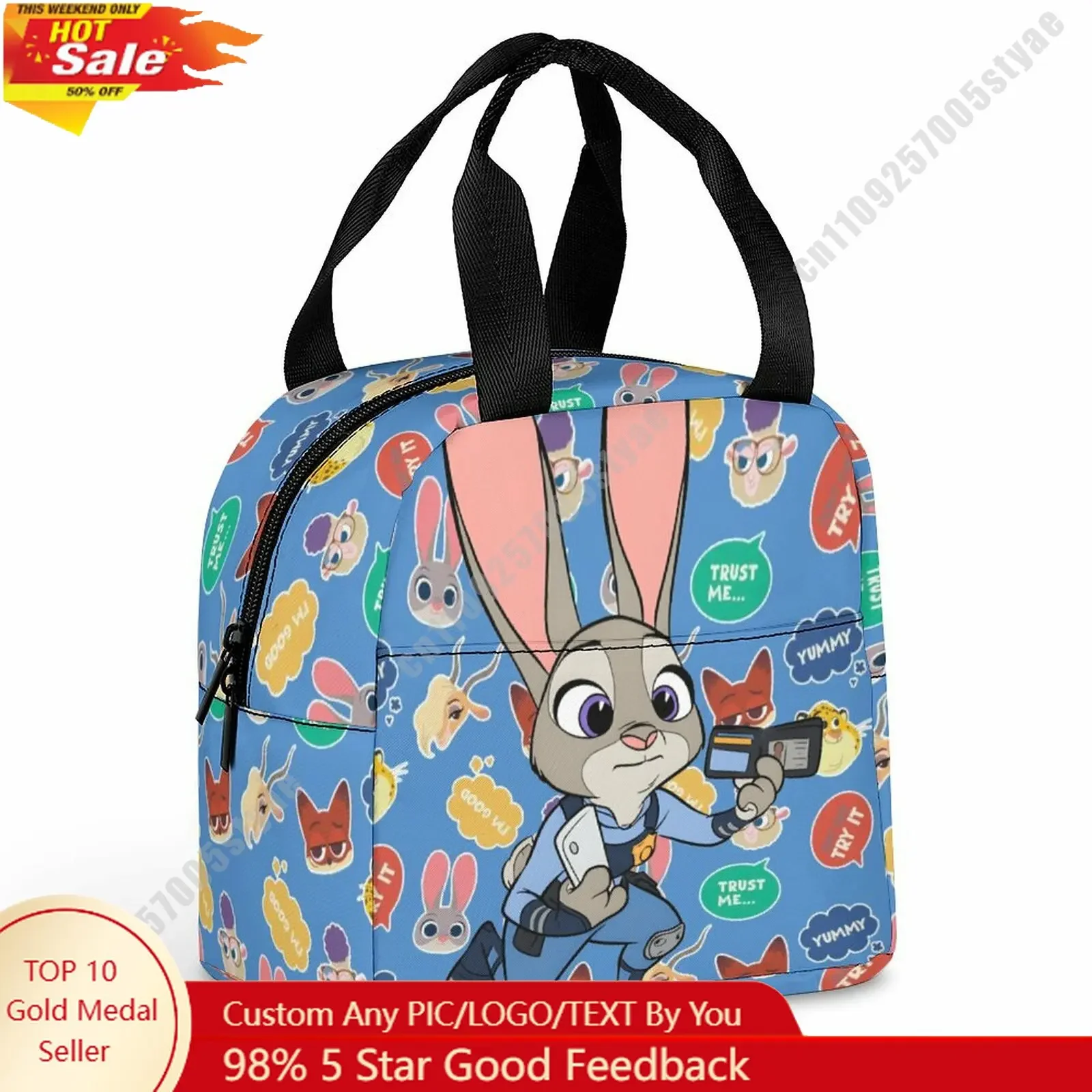 

Judy Hopps Lunch Bag Disney Animal Patterns Bento Bag DIY Custom Text Photo Logo Portable Aluminum Foil Food Bag