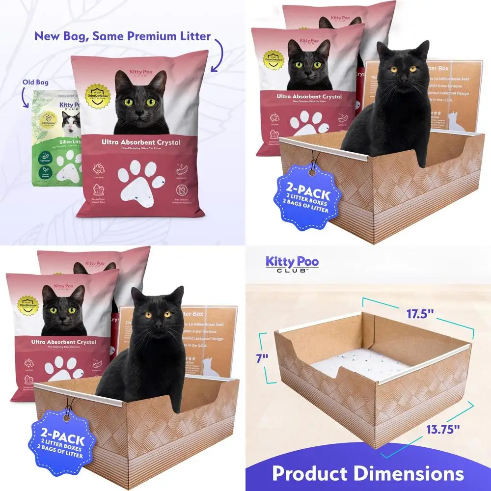 

Disposable 2-Pack Cat Litter Box with 2 Bags of Silica Litter for Superior Odor Control and Recyclable Design, Ideal for Travel,