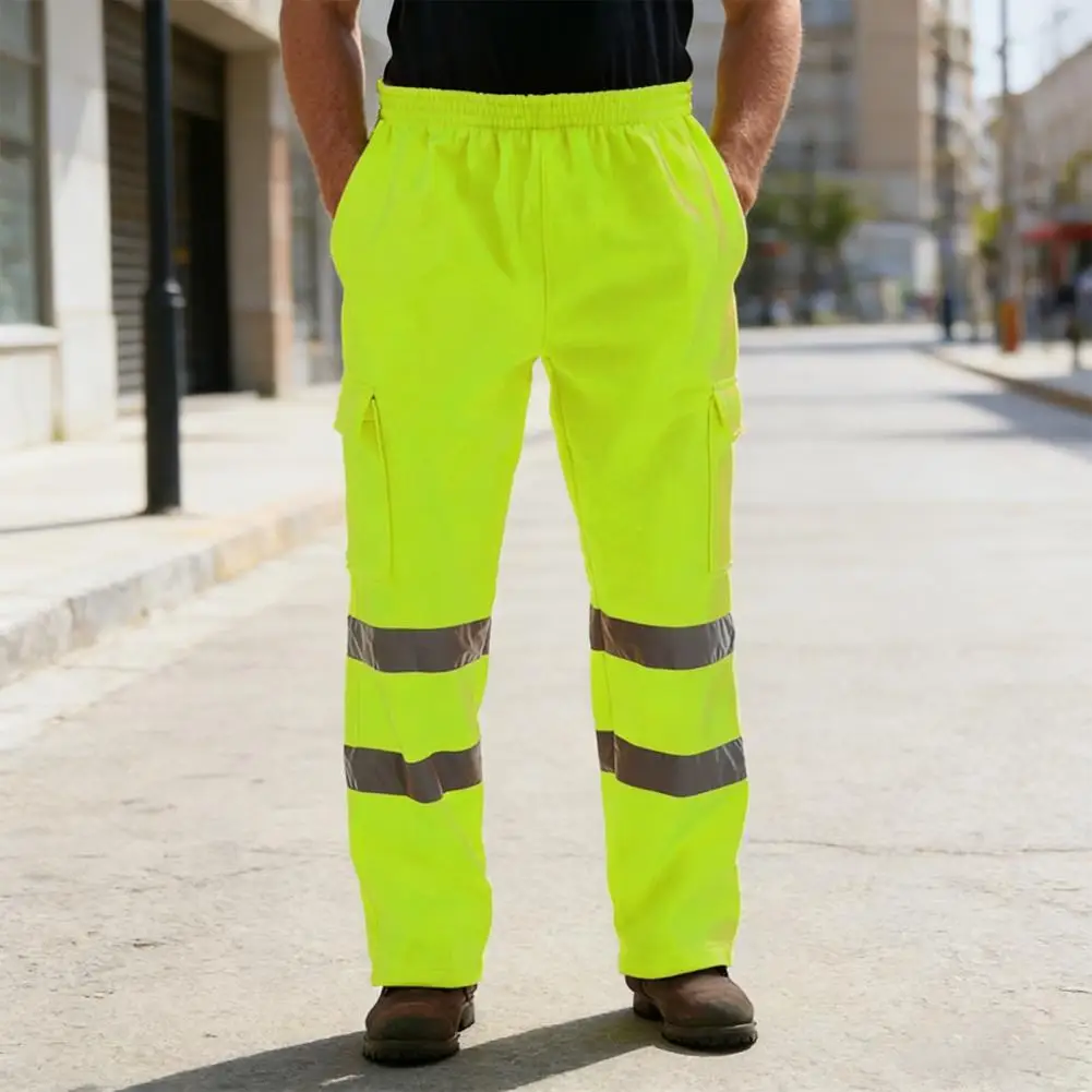 

Work Pants Elastic Waist Tear-Resistant High-Visibility Double-Layer Reflective Strips Safety Pants All-weather Work Trousers