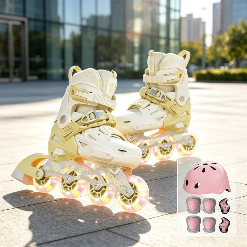 Adjustable Inline Roller Skates Size 37-41 Lime Full Shell Dual Buckle with Helmet Protective Gear Ages 12 Adult 인라인 스케이트