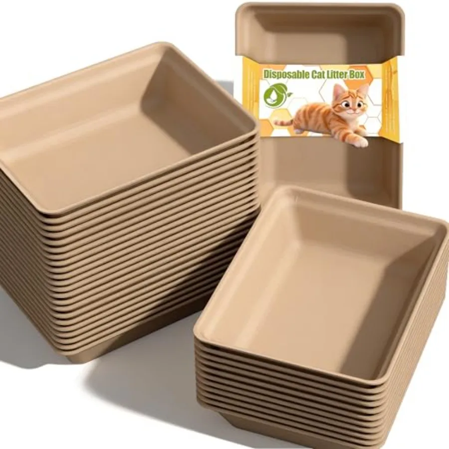 

Disposable Litter Boxes for Cats Leak-Proof: Odor Control Sustainable Kitty Tray for Travel/Indoor Use