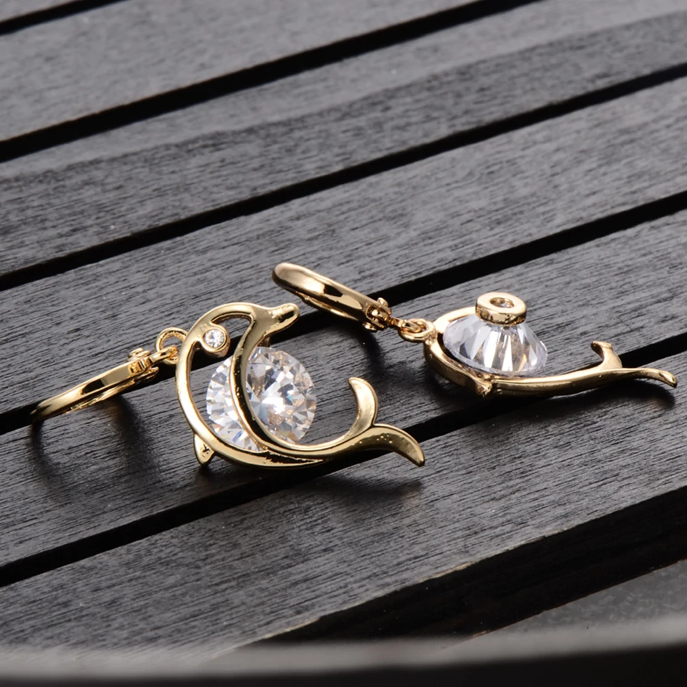 

1Pair Dolphin Earrings for Women Zircon Gold Plated Modern Chic Studs Nickel Lead Free Hypoallergenic Jewelry Gift for Her
