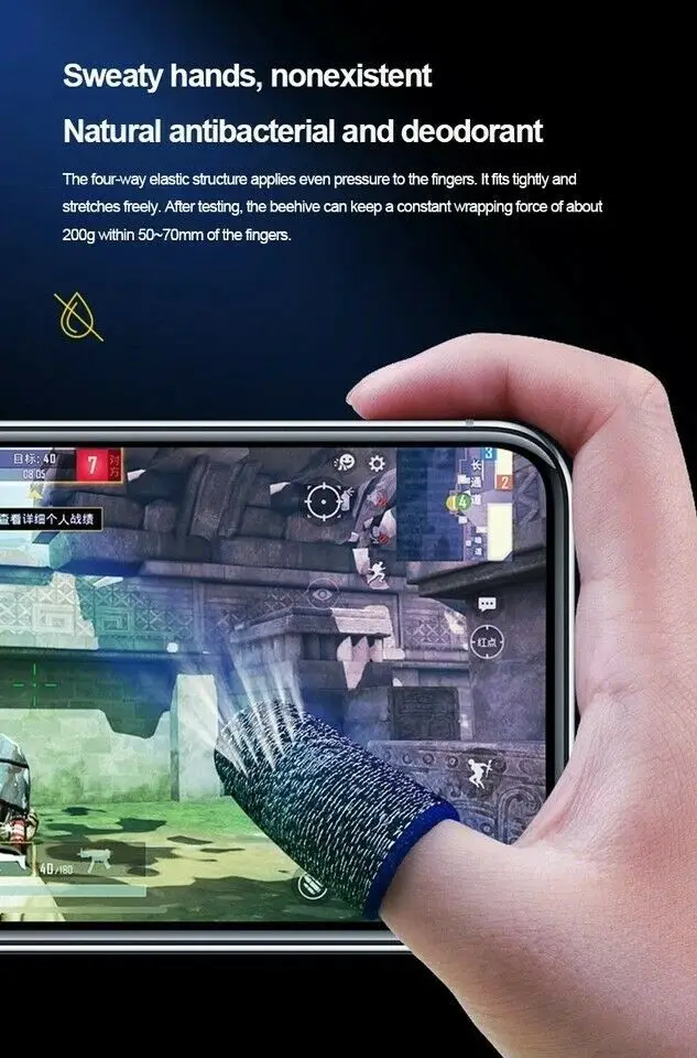 Manchon de doigts super fin pour jeu sur écran tactile, accessoire respirant pour jeux mobiles Pubg, 1 paire