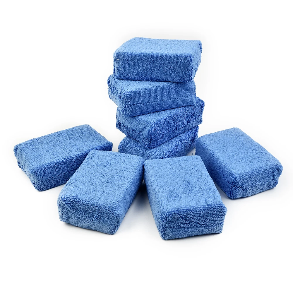

4/8 PCS Blue Microfiber Applicator Sponge Pads Car Wash Wax Polish Car Interior Cleaning PE Sponge Brush Waxing Cleaning Tool