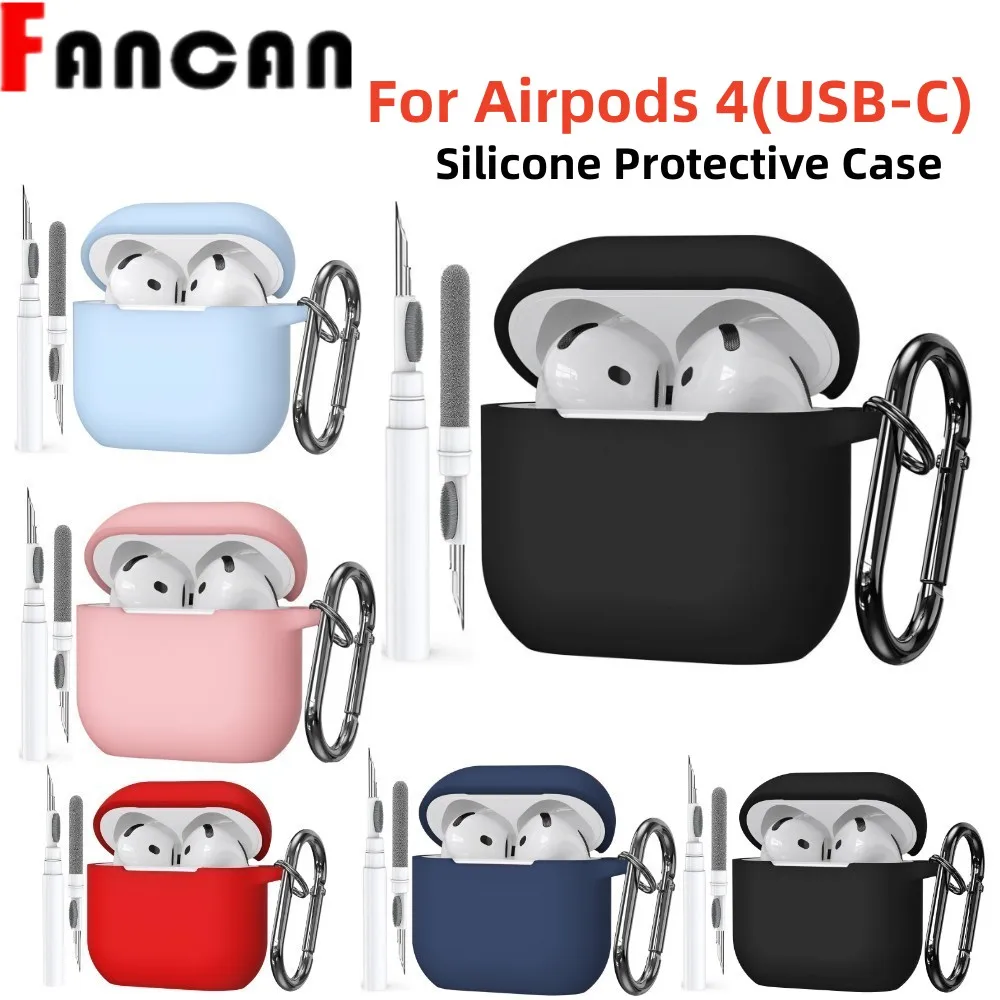 New For AirPods 4 Case Cover (2024) with Cleaner Kit Soft Silicone Protective Case with Keychain For AirPods 4th Generation Case