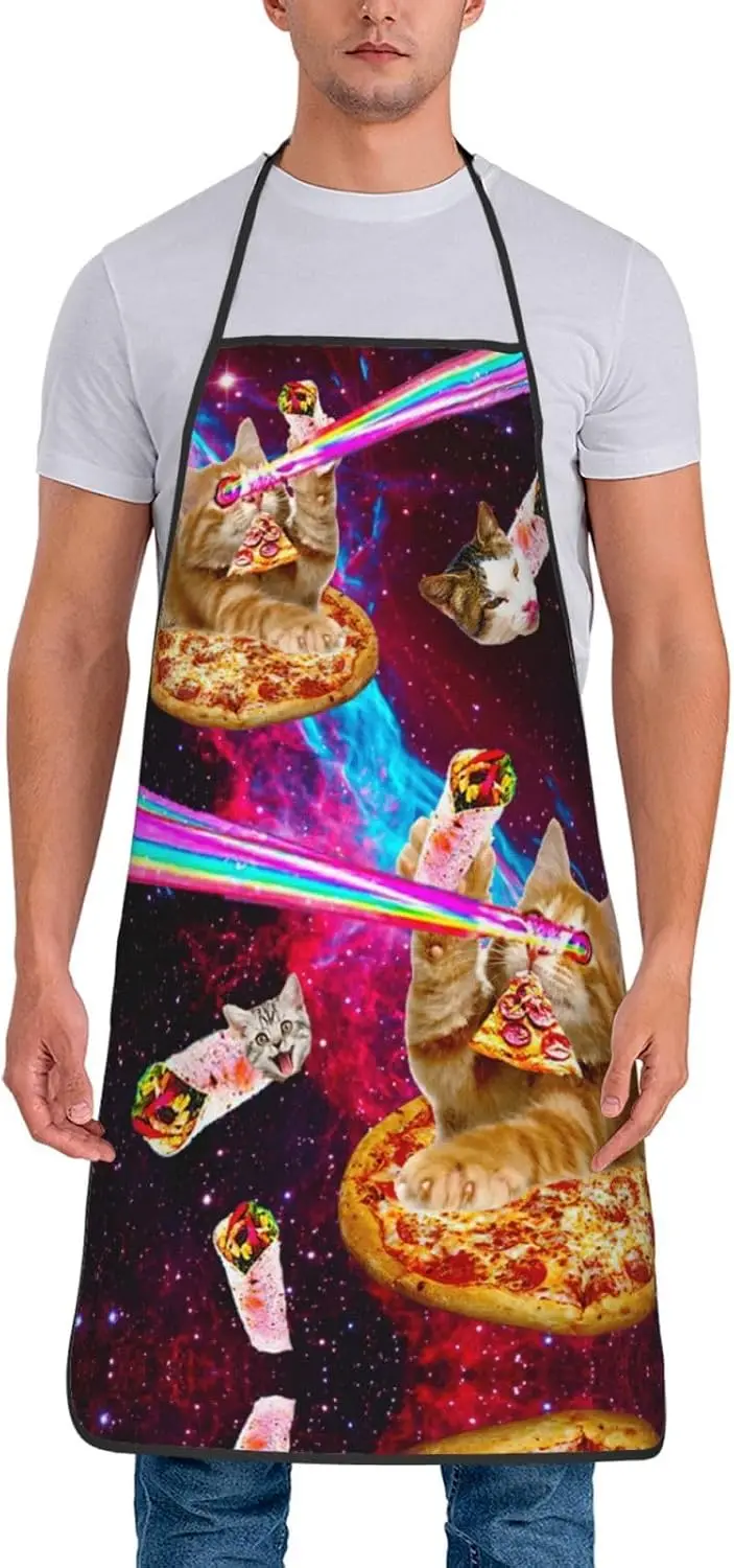 Weird Cosmic Laser Cat Pizza Burrito Full Print Apron Waterproof Oilproof Kitchen Apron Nice Present For Grill Chef Family Pet