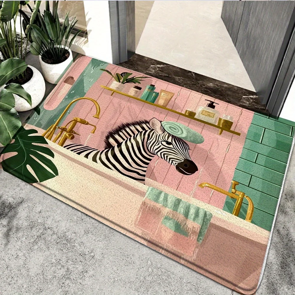 VIKAMA Funny Zebra Cartoon Bathroom Mat Bohemian Illustration Non Slip Water Absorbing Shower Floor Rug