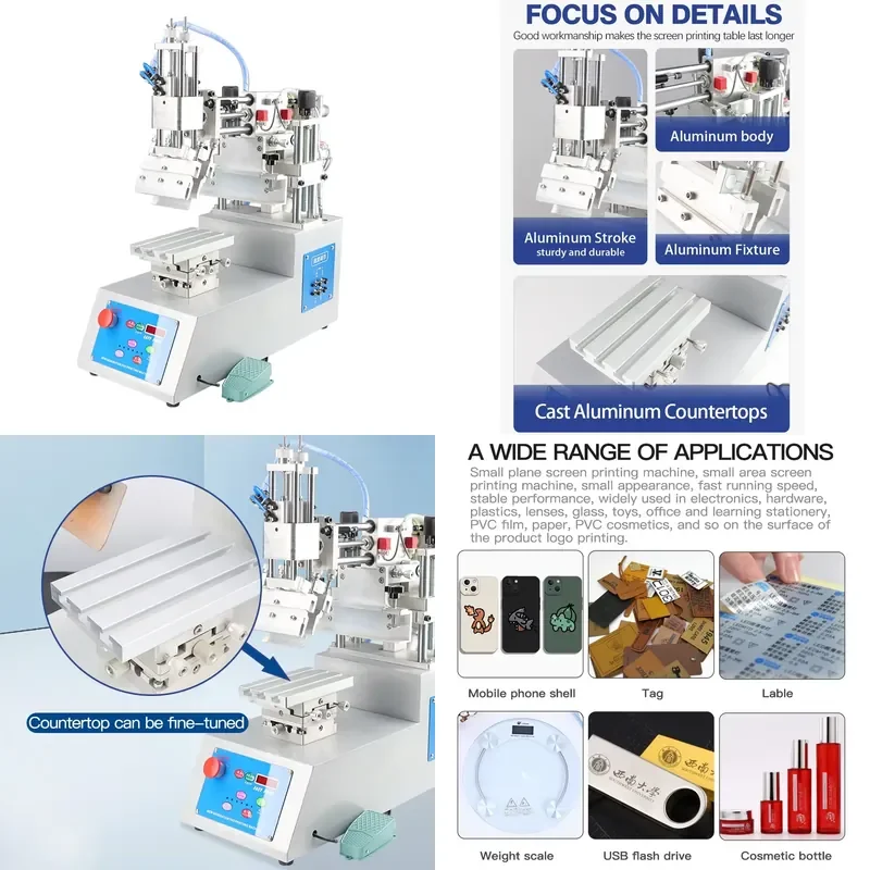 Mini Screen Printing Machine Line Table Semi Flat Bed Automatic Diagonal Arm for Small Area Printing