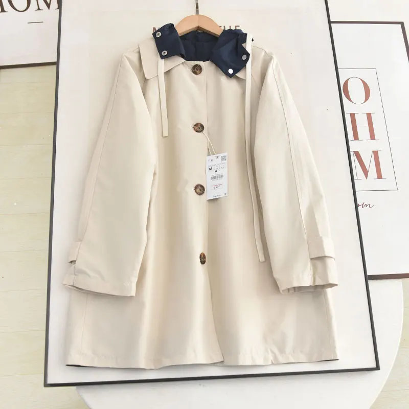 

Casual Double-Sided Wear Hooded Mid-Length Women's Jaet Loose Fit Slimming Windbreaker Commute Sle Long Sve Coat