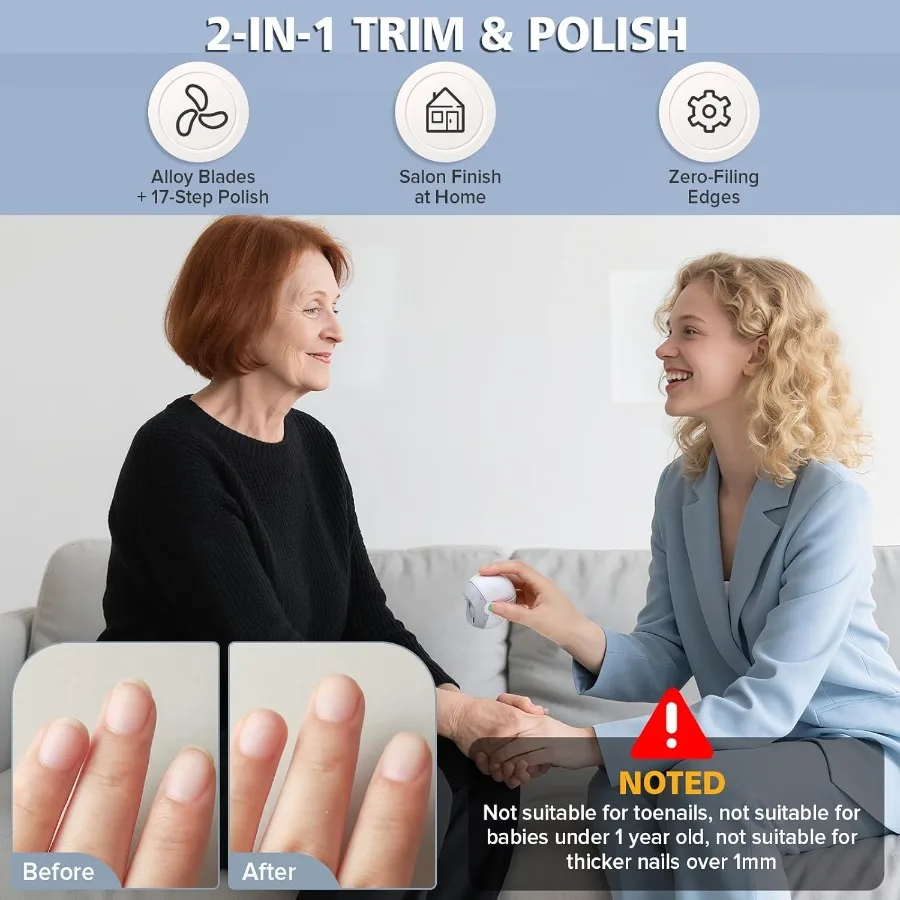 Elektryczny pilnik do paznokci Pro 2.0 z potrójną zabezpieczeniową technologią 2w1, automatyczny trymer do paznokci, cichy, z podczerwienią, ochroną przed przebiciem, ładowalny.
