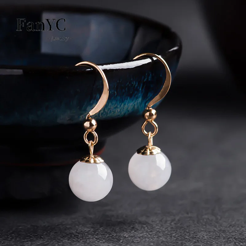 

S925 Silver Inlaid Myanmar A-goods Jadeite Spherical Earrings High-grade Simple Ice Jade Earrings Ladies Gift