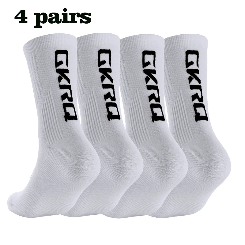 GKRQ 4 Paar 2023 neue Fahrradsocken Fahrrad Krankenschwester Kompression Rennrad Laufen MTB Kniehoch Weiß Sport Lustige Marke Schwarz
