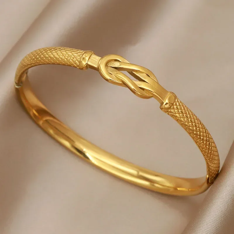 Classic Stainless Steel Metal Knot Bangles for Women Fashion Brand Jewelry Twist Bracelets Gift Accessories
