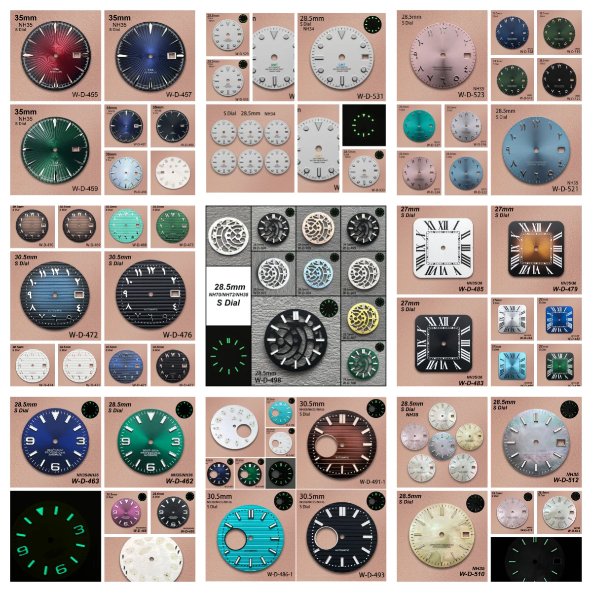 

27/28.5/30.5/35mm S Logo GMT Dial Fit NH34/NH35/NH36/4R36/NH38 Movement Green/No Luminous Hollow Watch Modification Accessories
