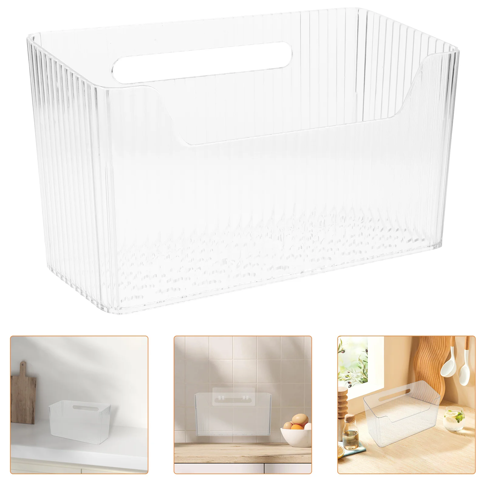 

2Pcs Kitchen Hanging Storage Bins Clear Plastic Organizer Box for Bathroom Pantry Garlic Ginger Spices Nodrill Mount