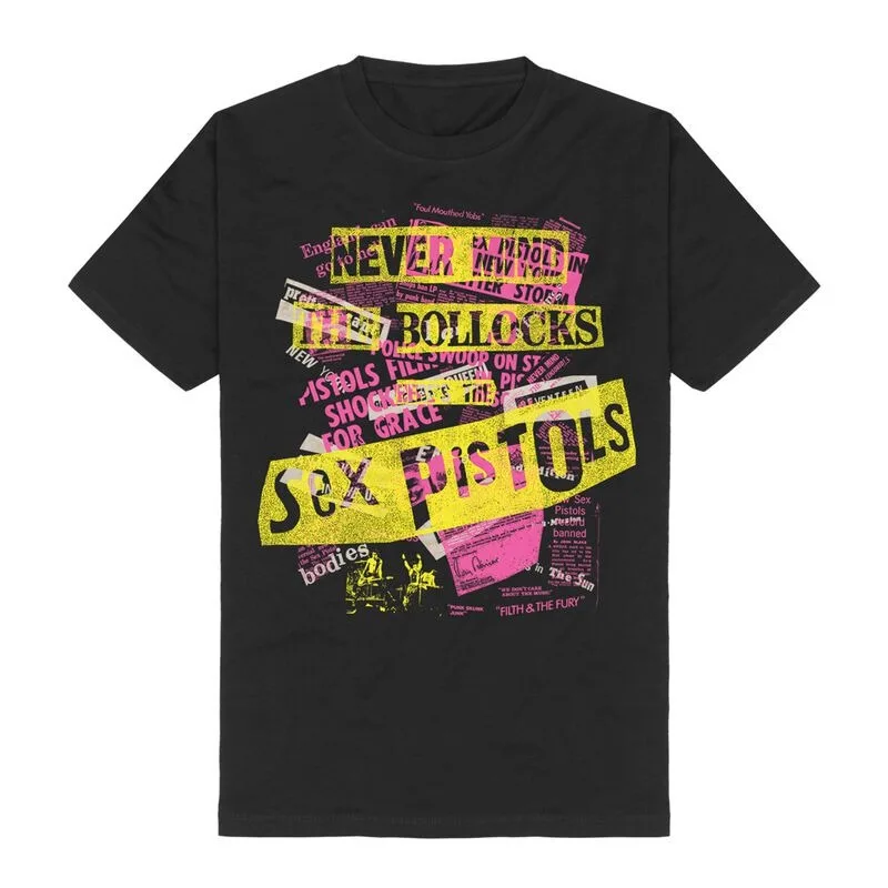 Sex Pistols Never Mind The Bollocks Collage Print T Shirt, 100% Cotton Casual Neutral Tee, Punk Rock Streetwear