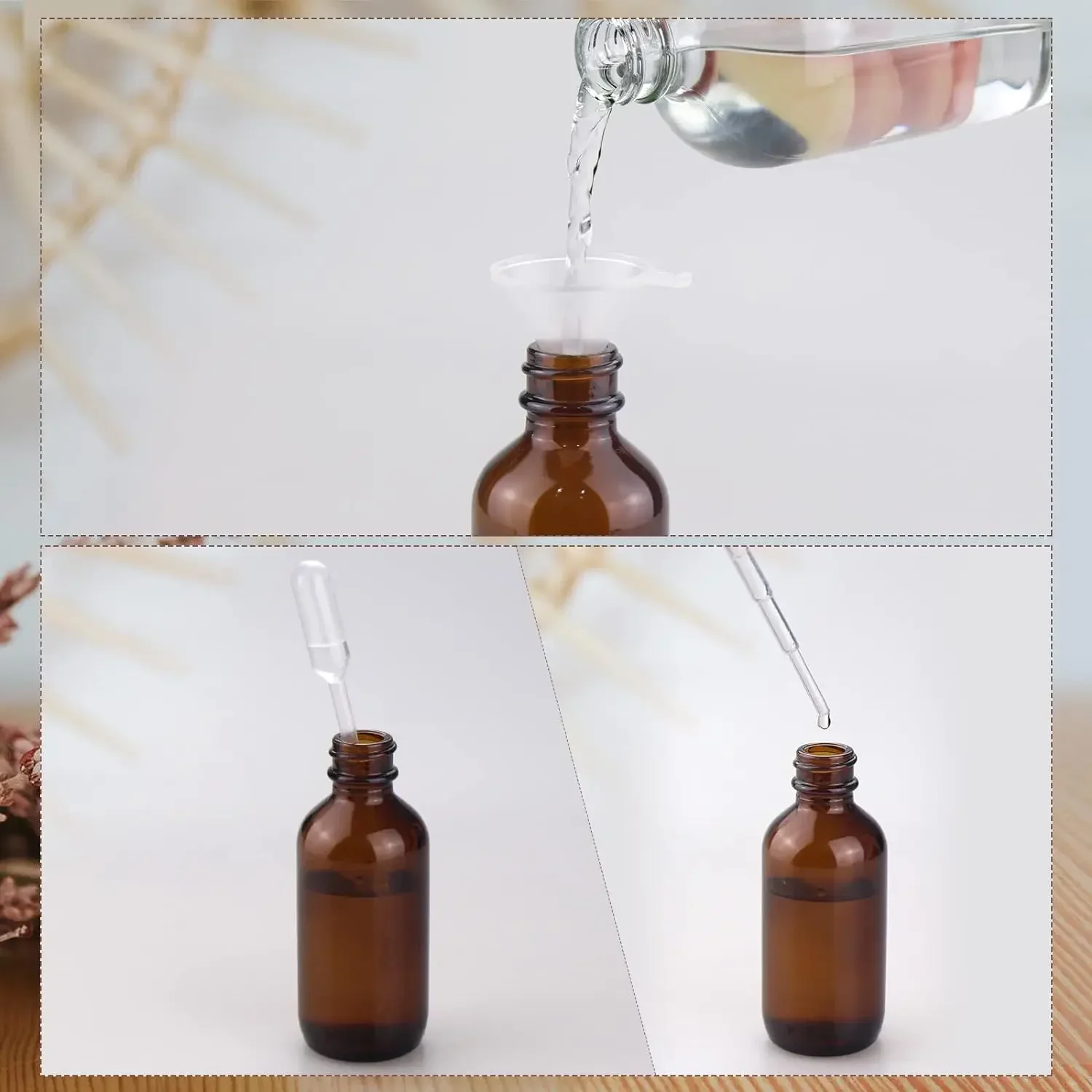 Juego de botellas vacías de vidrio para aceites esenciales, botellas pequeñas de niebla fina ámbar para Perfume, 5 piezas, 5ml-100ml