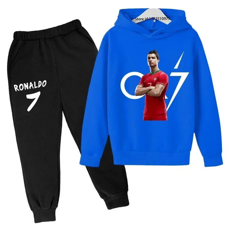 Kids Spring Autumn Football Idol Cr7 Print 2pcs Hoodie+Pants Set Tracksuits 3-13 Years Boy Girls Casual Baby Children Clothes