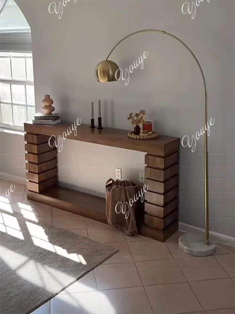 

PW Medieval style solid wood console table home wall entrance cabinet designer retro long table