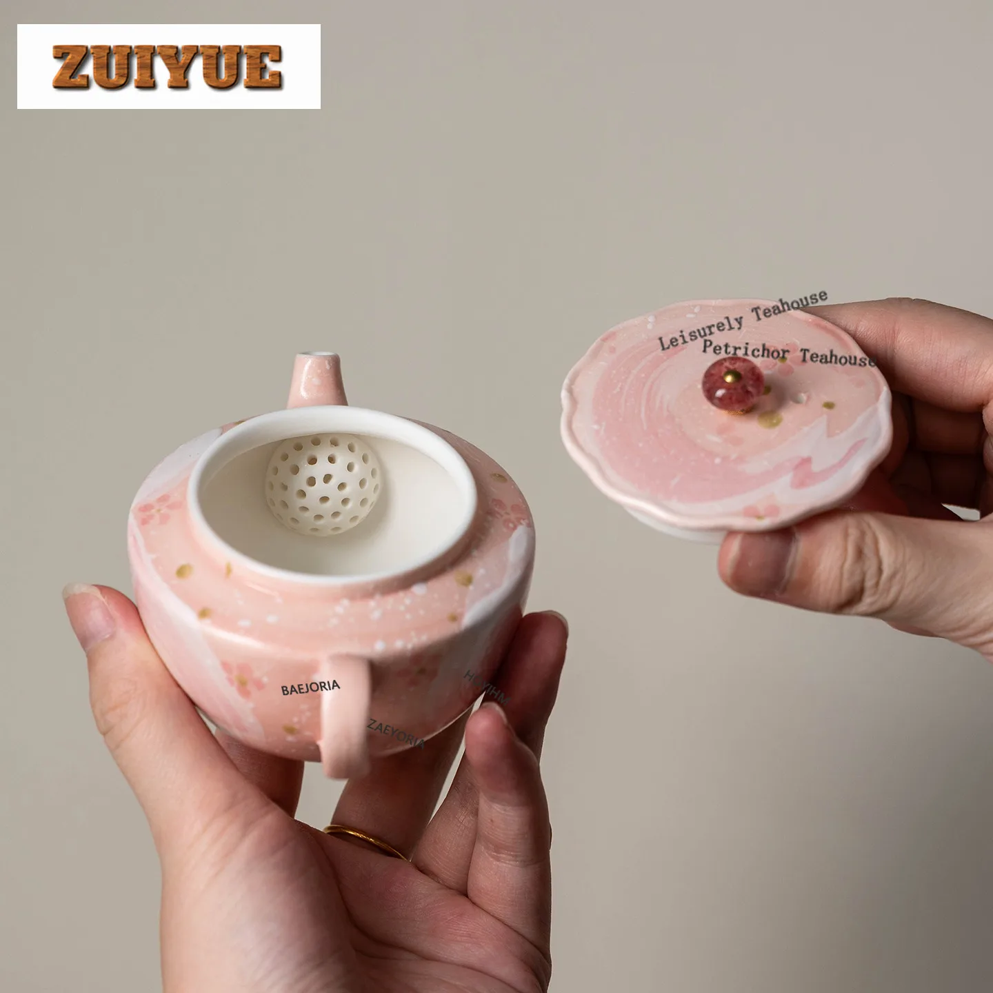 HOYIHM 120ml Hand-painted Pink Mist Starry Sky Teapot Elegant Tea Infuser Pot Tea Making Kettle With Strainer Tea Ceremony Craft
