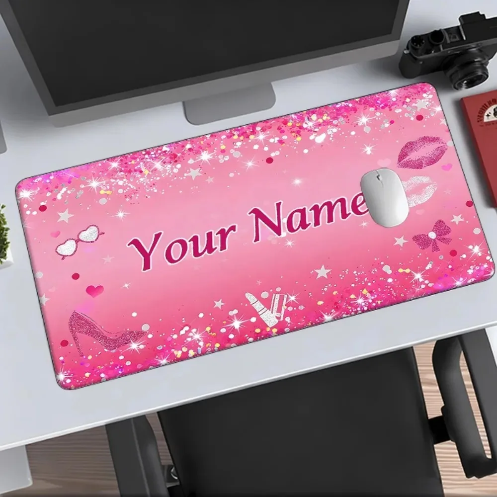 1PC Customizable Hot Pink Theme Mouse Pad With Custom Name, Non‑Slip Rubber Base, Gift for Office, Gamers, Family & Friends