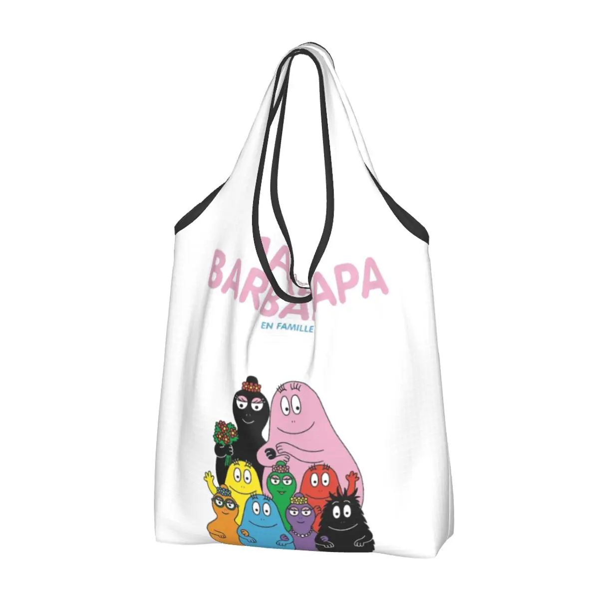 Barbapapa En Famille Shopping Bag Reusable Grocery Tote Bags Large Capacity Les Barbapapa Recycling Bags Washable Handbag