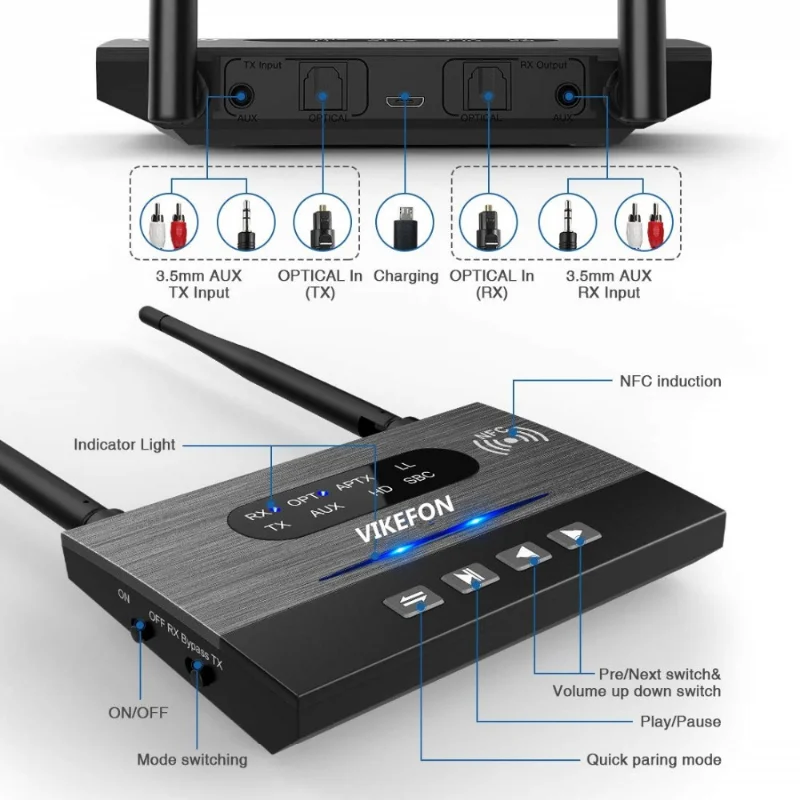 Imagem -03 - Adaptador de Receptor de Áudio sem Fio Bluetooth 80m Longo Alcance Aptx hd Baixa Latência 35 mm Óptico Spdif para pc tv Carro Csr8675