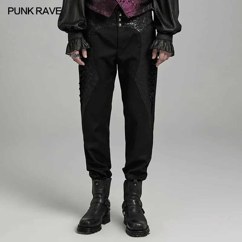 PUNK RAVE Men's Gothic Will Weaving and Bright Jacquard Patchwork Pants Irregular Symmetrical Trousers Men Clothing Streetwear