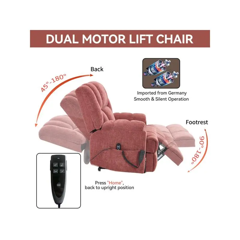 كرسي رفع طاقة بمحرك مزدوج مع حرارة وتدليك، وضع لا نهائي، شديد التحمل حتى 350 رطلًا، متوسط الحجم، جهاز تحكم عن بعد،