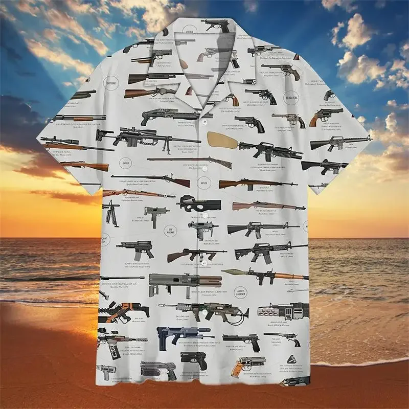 Hawaiian Shirt for Men Gun Graphic T-shirt 3d Printed Shirt for Beach Vacation Style T-shirt for Men Street Wear Oversized Shirt