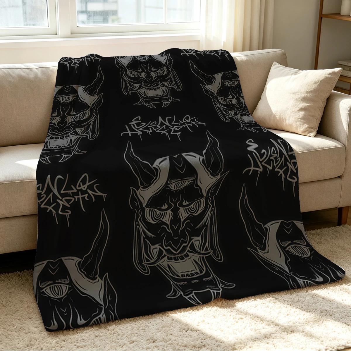 Oni Mask Blanket Soft Cozy Throw for Sofa Bed Festive Holiday Decor Gift for Kids and Adults,Lightweight and Warm