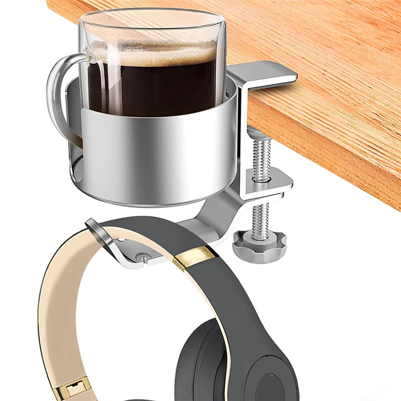 

Настольный подстаканник 2 в 1, с вешалкой для наушников, устойчивый к разливу, подстаканник для настольной кофейной чашки/бутылки/наушников-B51B