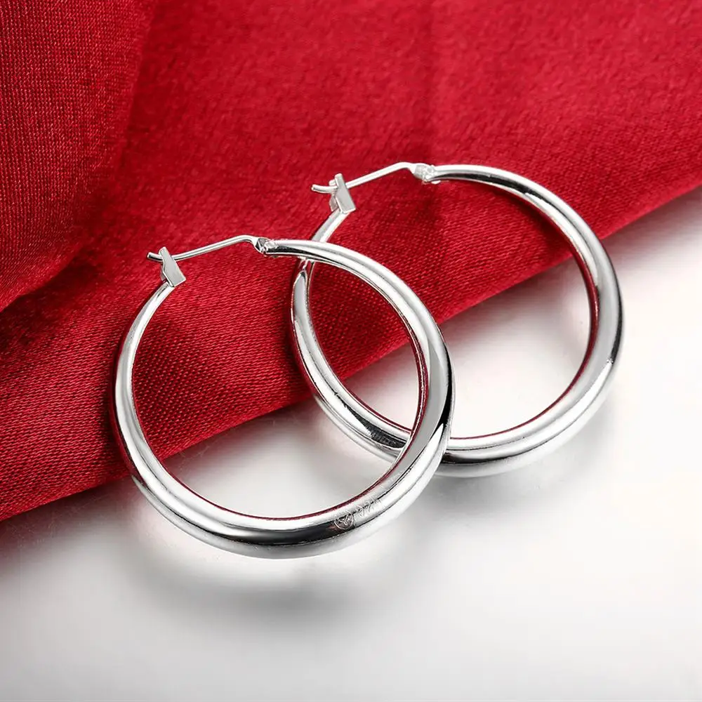 925 Sterling Silver 3.4cm Round hoop Earrings for women Luxury Fashion Party Wedding Accessories Jewelry Christmas Gifts