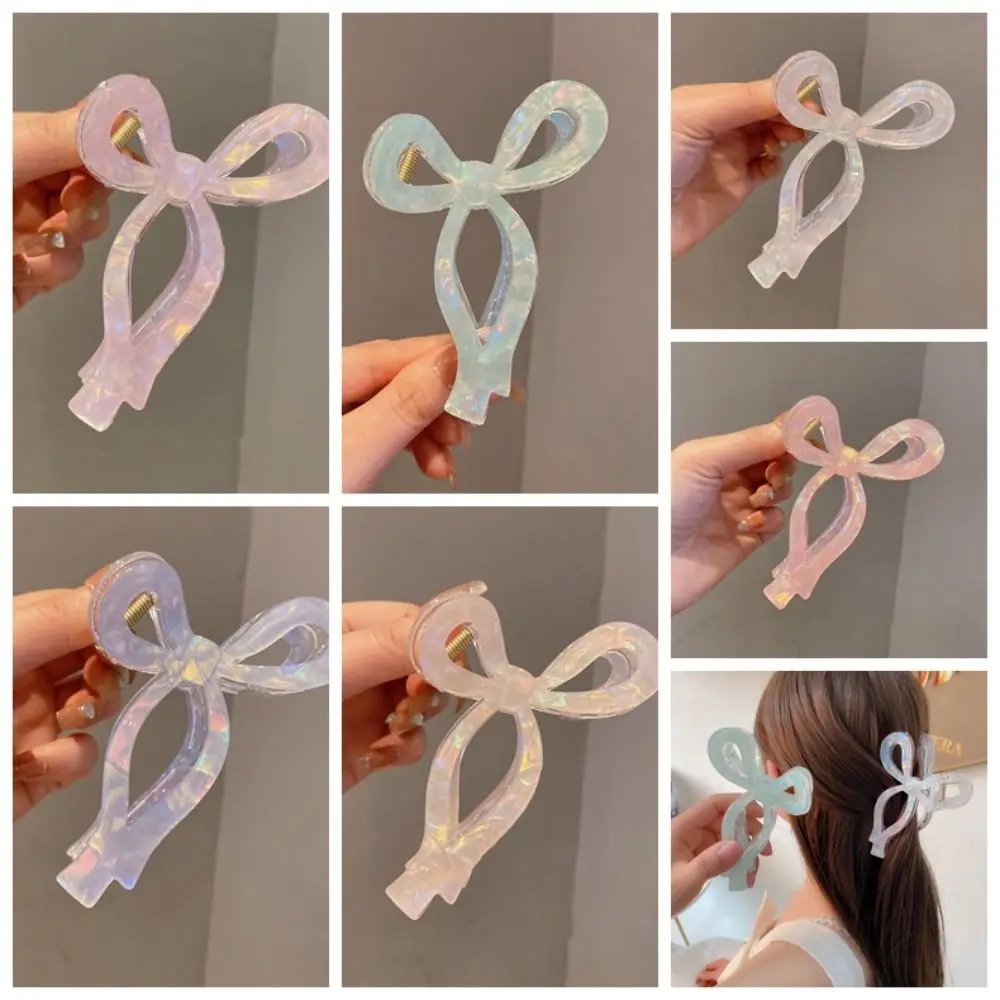 

French Korean Style Bow Hair Claw Acetic Acid Mermaid Acetate Grab Clip Headwear Plaid Large Shark Clip Party