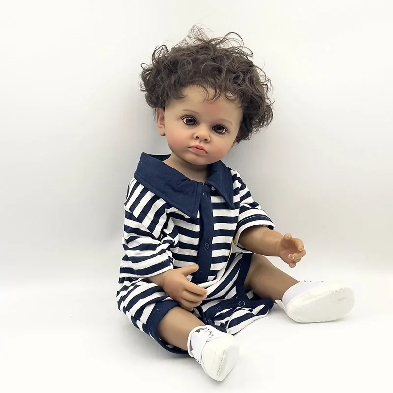 55CM Silicone Reborn Baby Girl Doll Tutti with Curly Hair 3D Painted Skin with Visible Veins Real Looking Baby Dolls Bebe Reborn