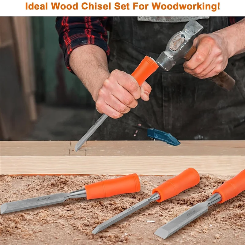 ABGH-4 Piece Wood Chisel Sets Woodworking Tools Set, Wood Chisels For Woodworking With Steel Hammer End Wood Tools Chisel Set