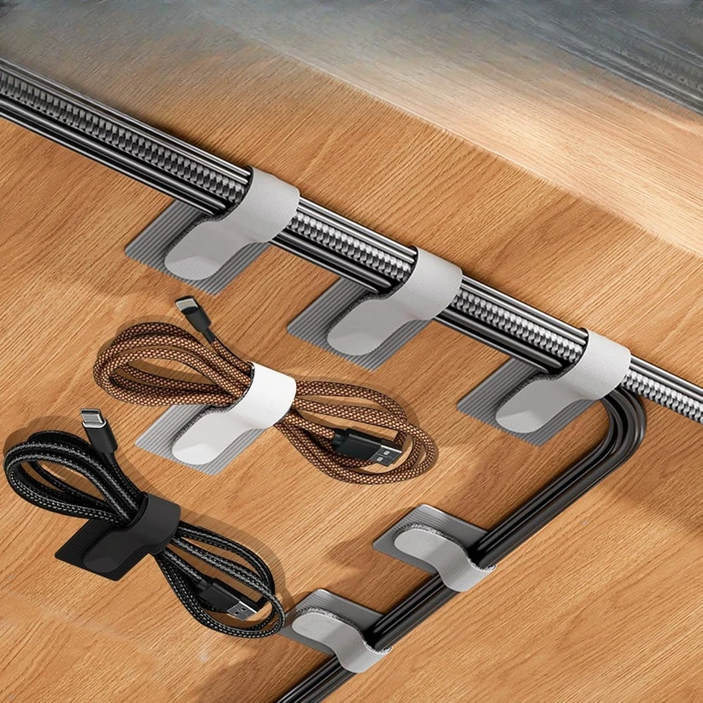 50pasHook and Loop Cable Ties, Under Desk Cable Management, Self Adhesive Cable Clips Straps, Sticky-Back Cord Organizer, Wire O