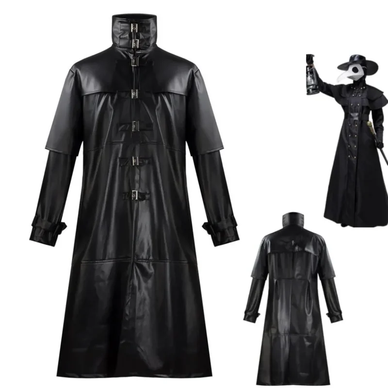 Anime Game Darkest Dungeon Plague Doctor Cosplay Costume Middle Ages Long Nose Bird PU Windbreaker Coat Man Halloween Suit