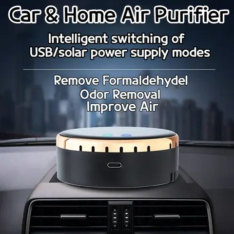 Car and Home Air Purifier Dual Core Solar USB Powered Deodorizer Formaldehyde Remover Portable Dual Use Cleaner