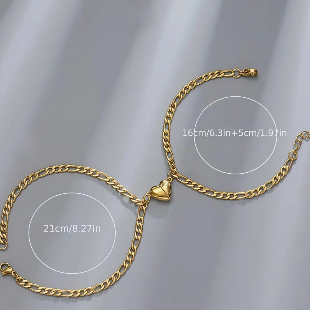 Retro Love Magnetisches Paar-Armband, Einfaches Herren-Armband in Goldfarbe aus Edelstahl mit NK-Kette, Modisches Damen-Party-Schmuckstück – Detail 4