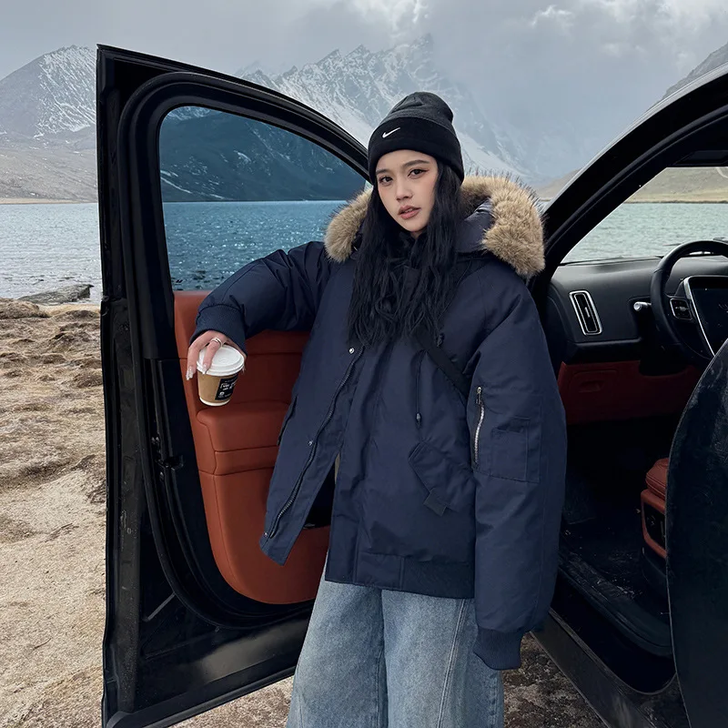 PinkyIsBlack Oversize Tooling Padded Jacket Women's 2025 Winter New Korean Big Fur Collar Loose Puffer Jacket Thick Coat Clothes