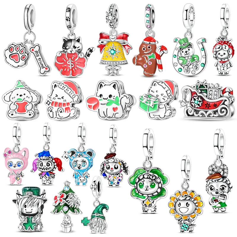 

Christmas Series 925 Sterling Silver Animal Charms Flowers Bead Pendant Fit Original Charm Bracelets Women DIY Jewelry Gift