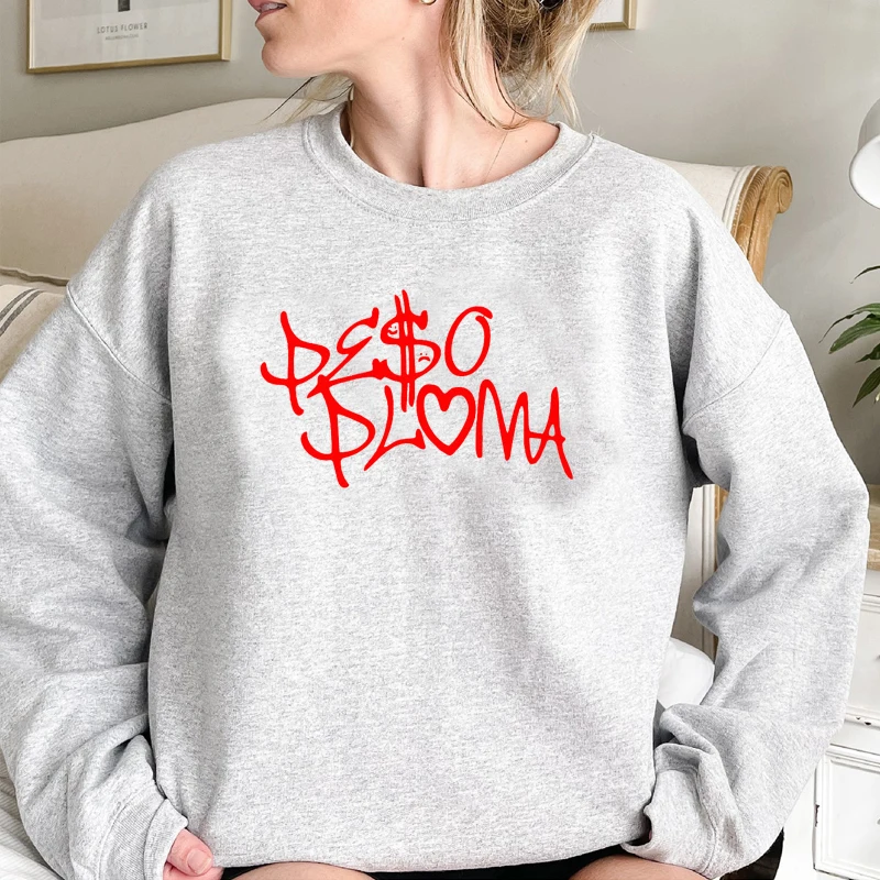 Peso Pluma Letter Women Sweatshirt Long Sleeve Graphic Hoodies Crewneck Jumper Loose Cotton Goth Clothes Unisex Dropshipping