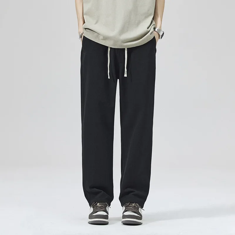 

Мужские новые брюки-карго длиной до щиколотки, свободные брюки на молнии, однотонные, с эластичной резинкой на талии, с карманами, весна, повседневные, 2024, легкий стрейч, сращенные