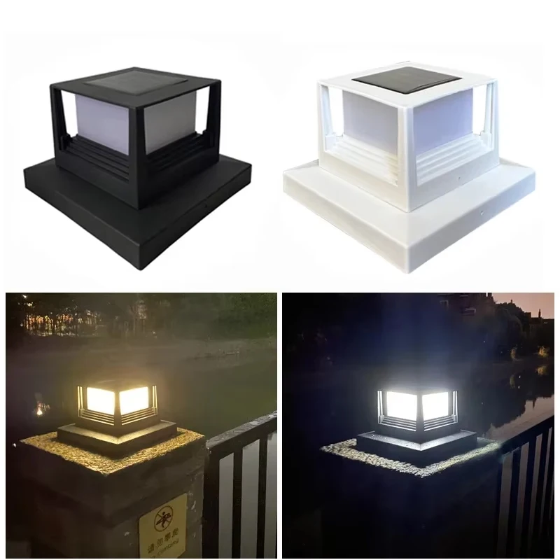 

Solar Square Post Light Waterproof Warm/white Column Headlight Fence Lamp Household Outdoor Cottage Garden Courtyard Decoration