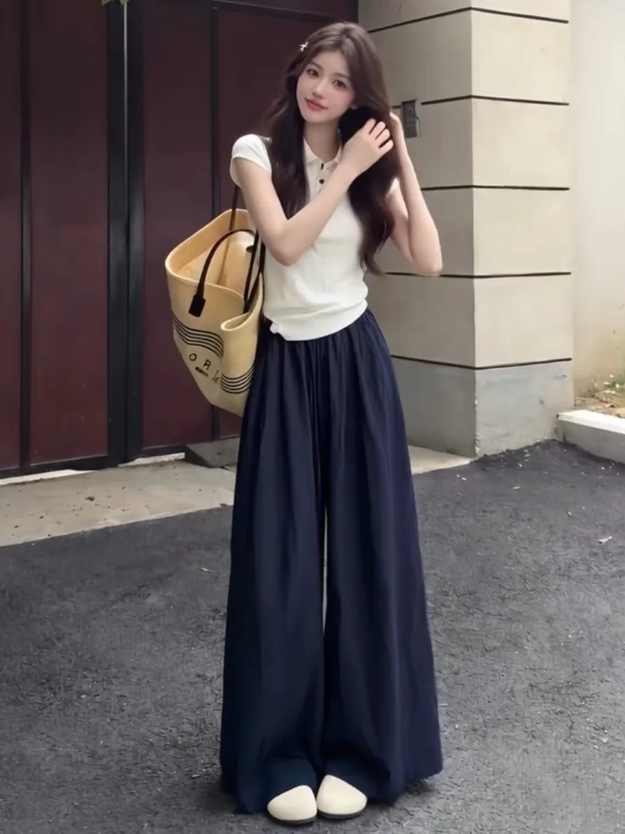 Korean Style Summer  Short Sleeve T-Shirt Women's Wide Leg Pants Set High Awareness Complete 2026 New Arrival Fashion Set