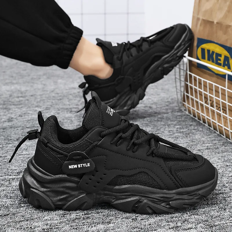 Thick soled leather dad shoes trendy men's shoes student white shoes men's casual niche trendy shoes fashionable sports shoes