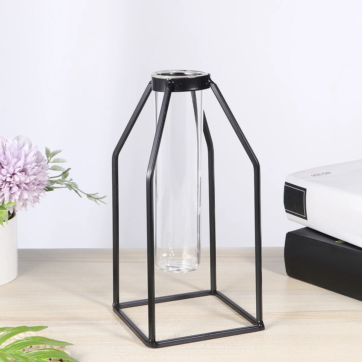 

1Pcs Square Flower Planter Iron Frame Glass Tube Vase Hydroponics Container Metal Stand for Home Wedding Birthday Decorations