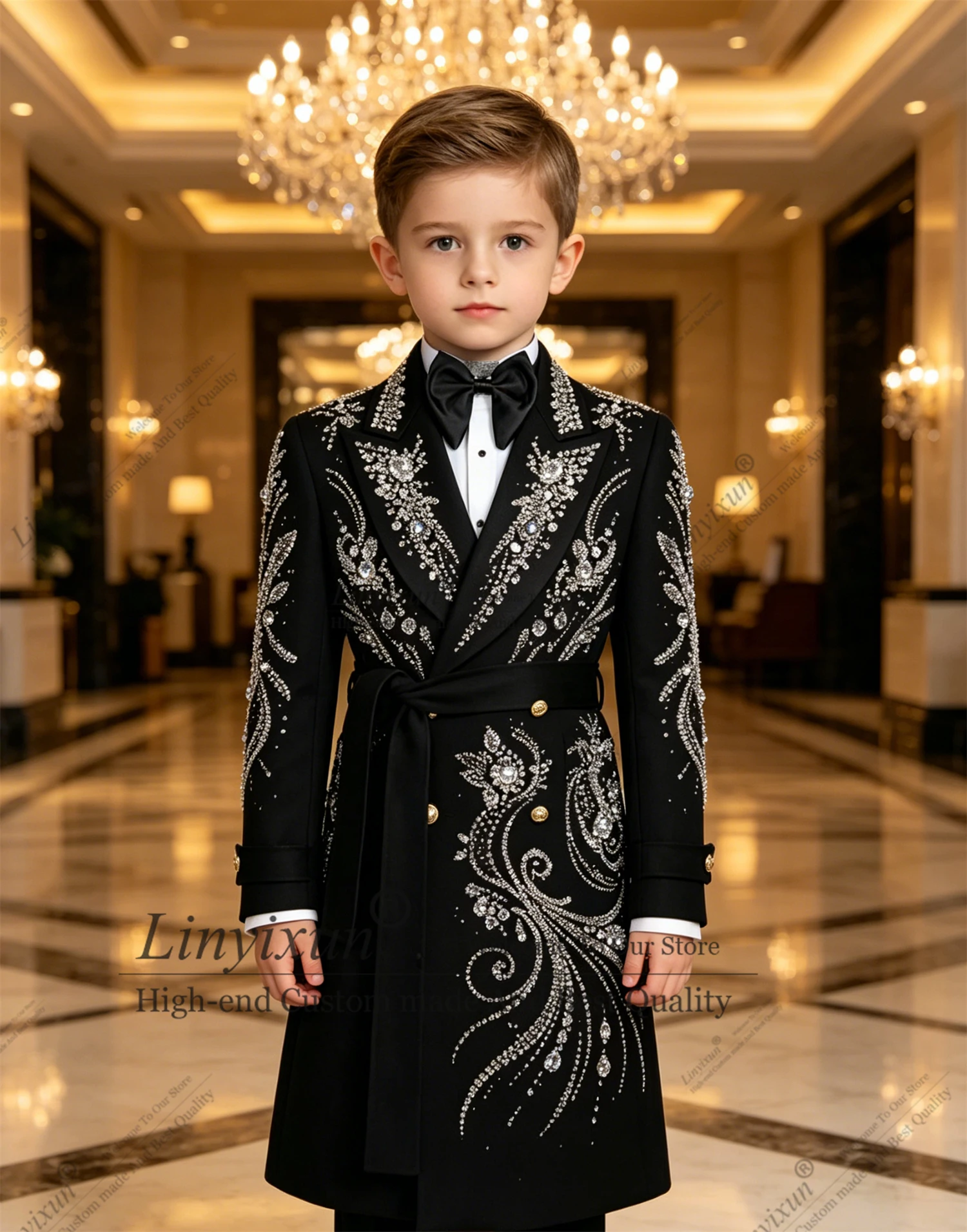 Glitter Beaded Crystals Boy's Suits Formal Party Blazer Customized 2-Piece Man Party Tuxedo Fashion Enfant Garçon Mariage